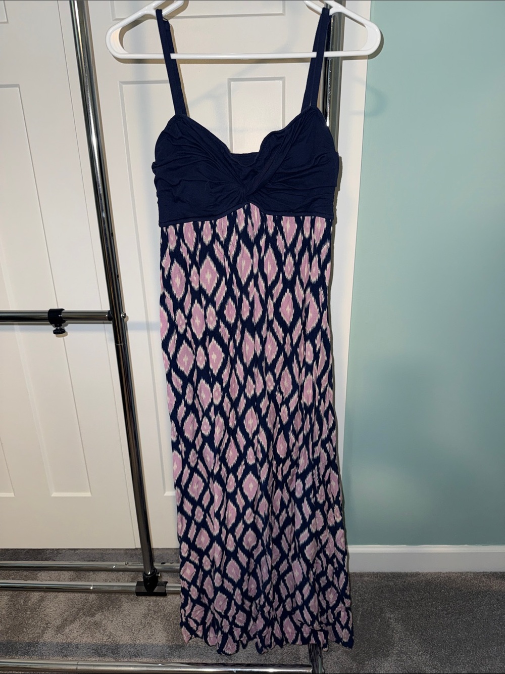 Navy and Pink Patterned Maxi Dress